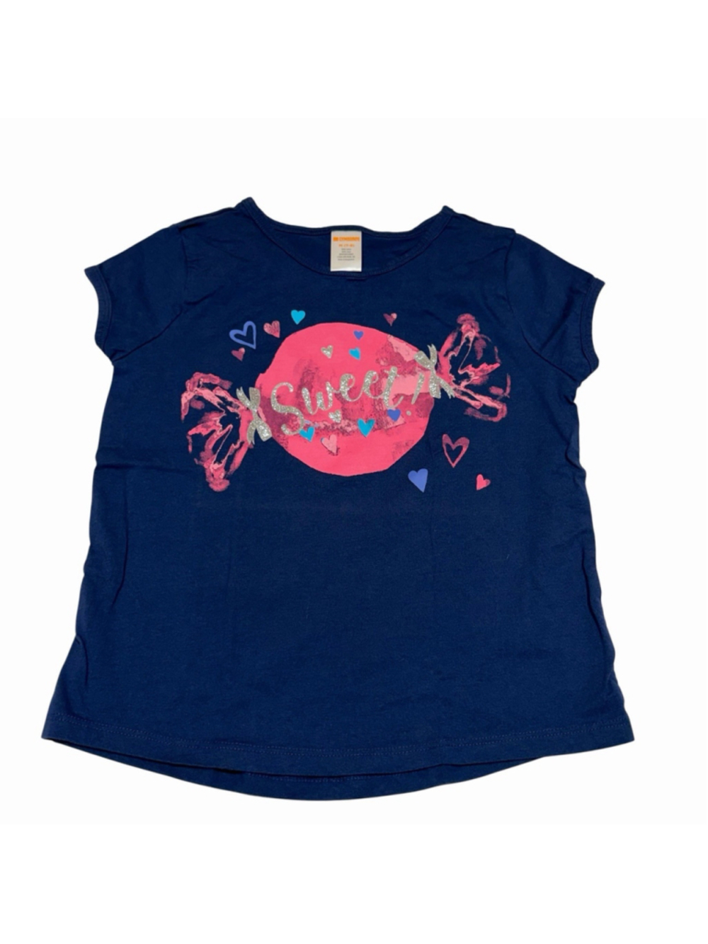 Gymboree Girls Sweet Candy Hearts‎ Graphic T-Shirt Navy Blue Size M 7-8 Glitter